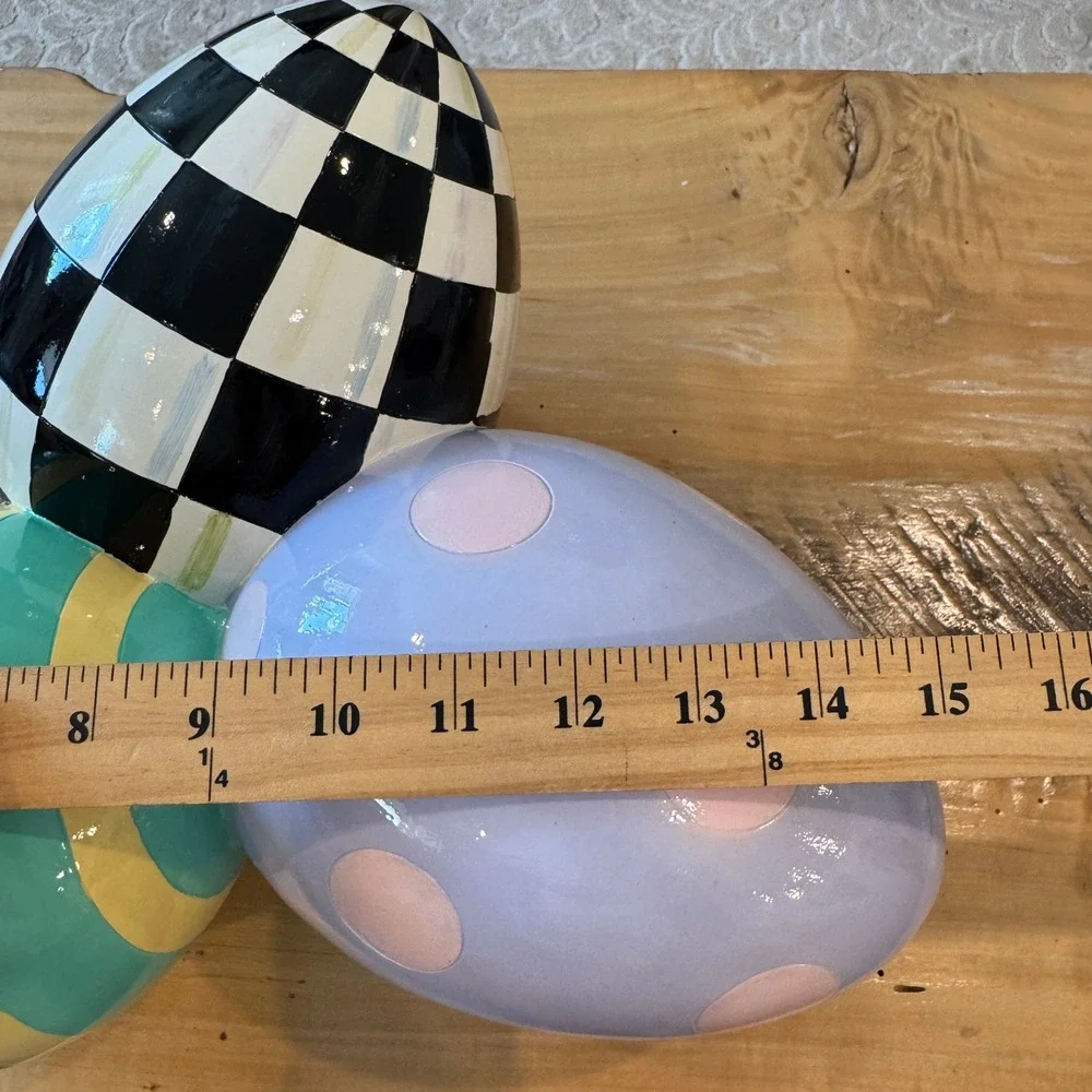 MacKenzie-Childs Easter Egg Cluster Courtly Check Stripe Polka Dot Decor 15in